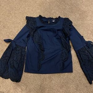 Amaryllis bell sleeve top eyelet‎ bell sleeve blue medium large